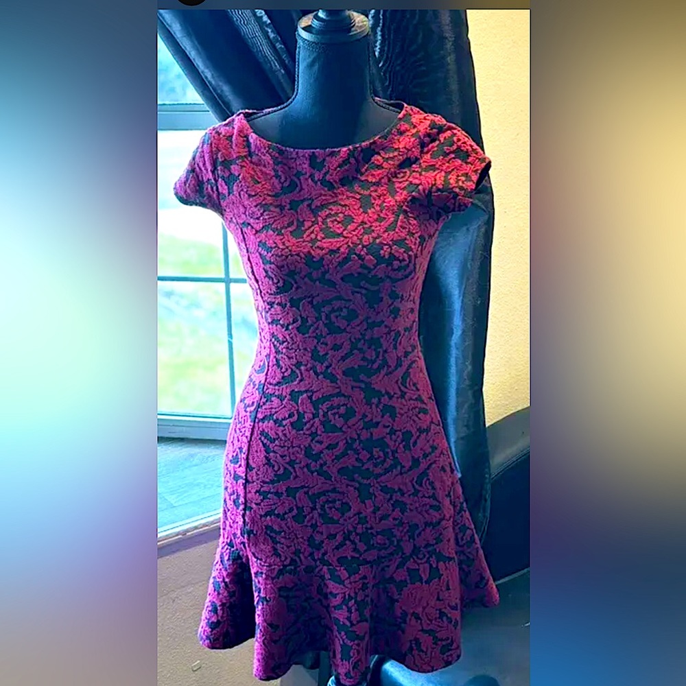 Brand New Lily Rose Sleeveless lil Dress Red Navy Blue Floral Sz Small Textured